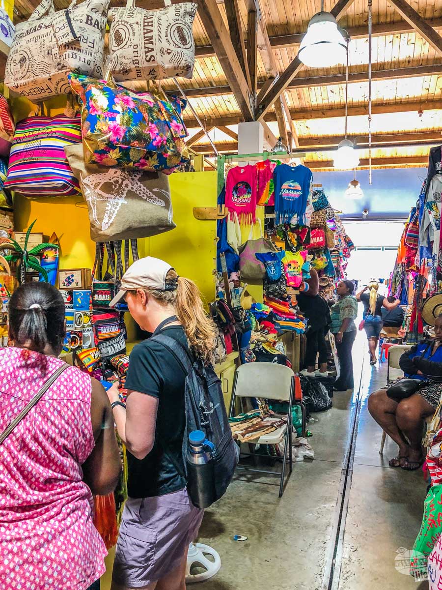 Hunting for souvenirs at the Straw Market in Nassau. 