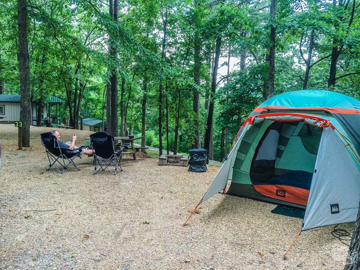 Camping in Branson, MO in our REI Hobitat 4.