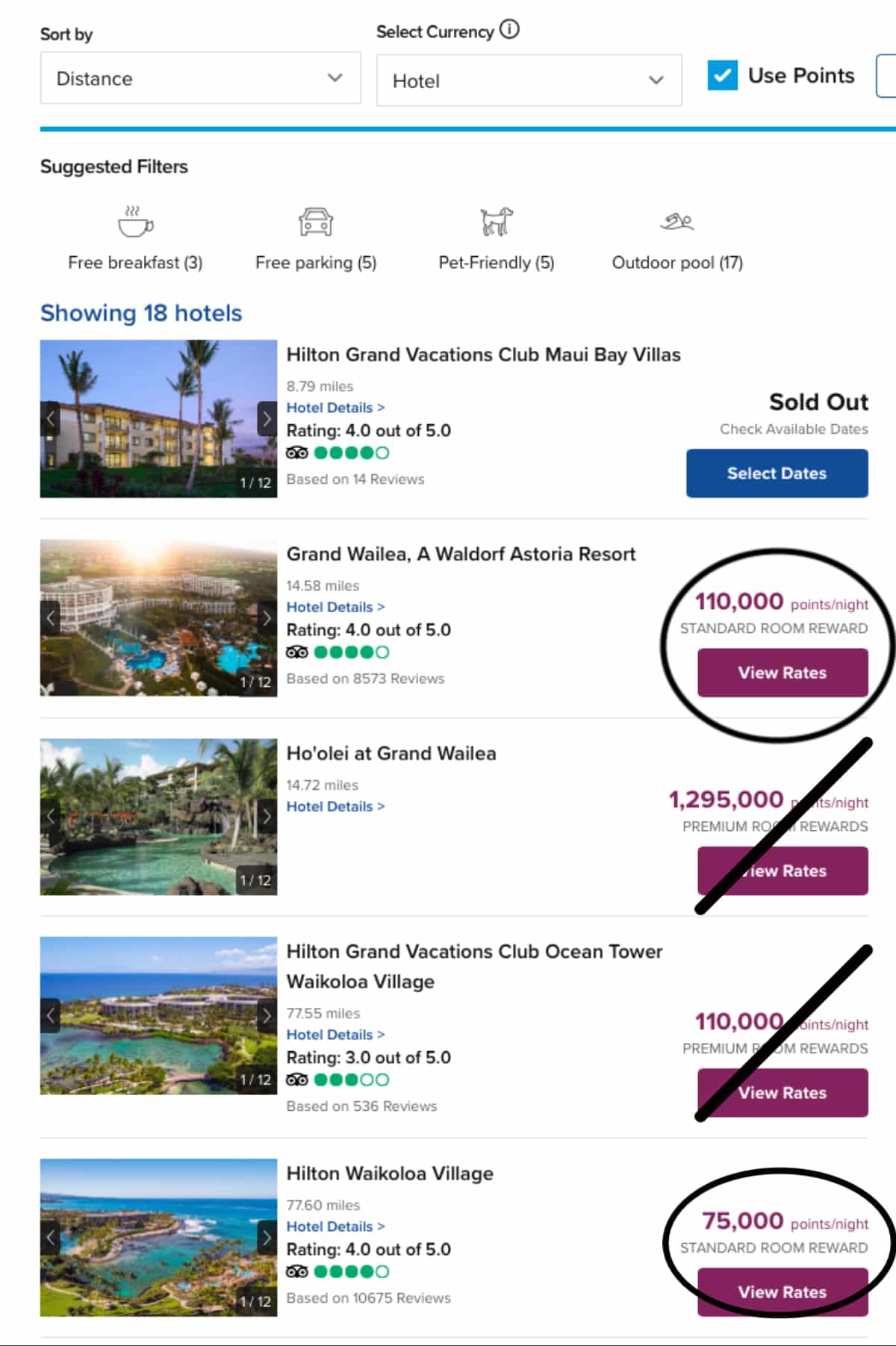 A screenshot of the Hilton booking system.