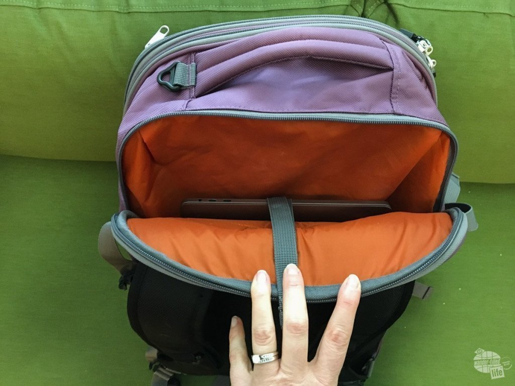 The laptop compartment has a unique laptop sling that allows you to position the laptop at a spot that is comfortable for you. It also provides an extra layer of security for the laptop.