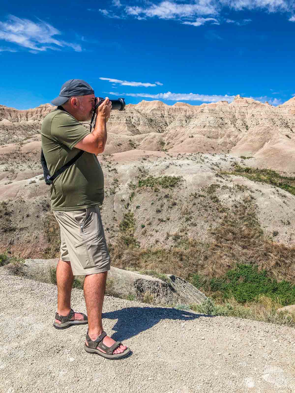 Grant taking a picture with the RX10 in Badlands National Park.