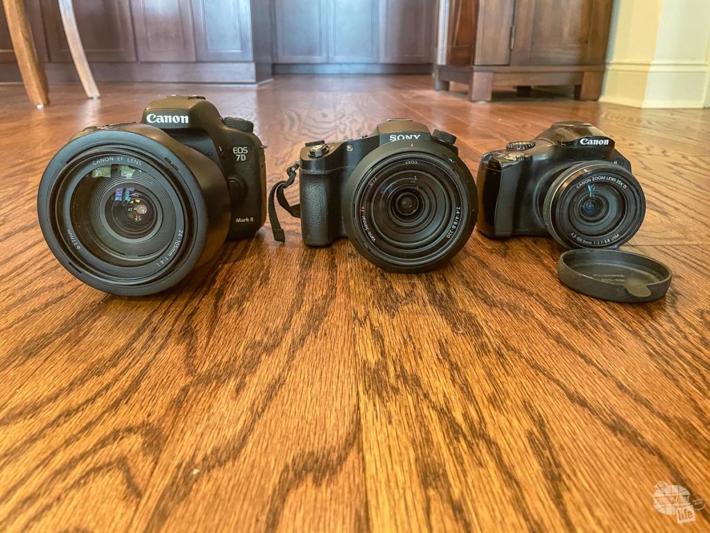 Comparing camera size between, from left, the 7D MkII, the RX10 IV and the SX40HS. While the RX10 is definitely larger than the SX40, it is still quite a bit smaller than the 7D.