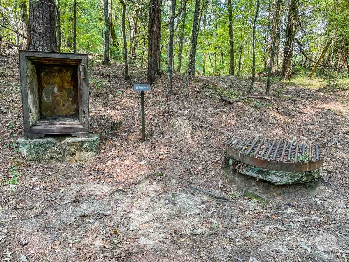 A safe and cistern are the most promient remains of the town of Rocky Springs.