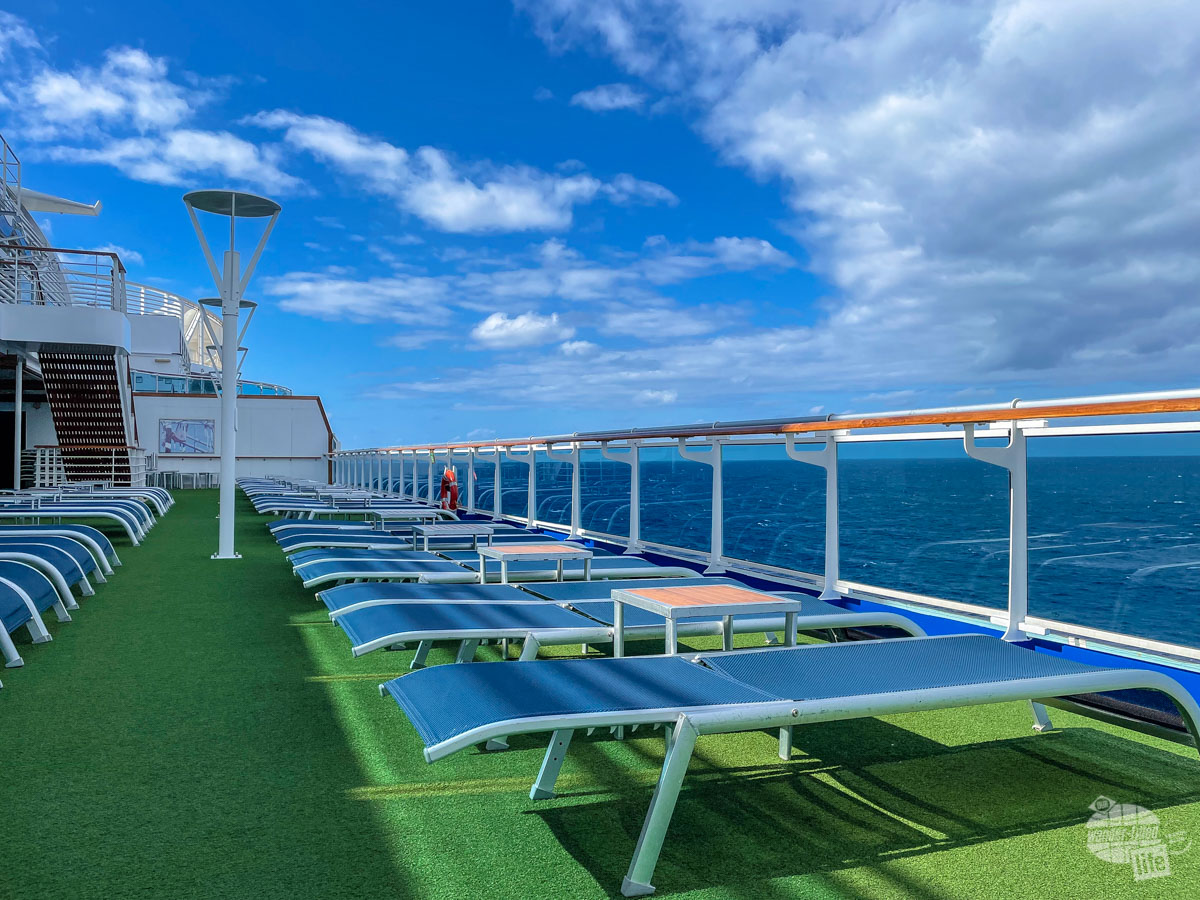 The sun deck of a cruise ship.