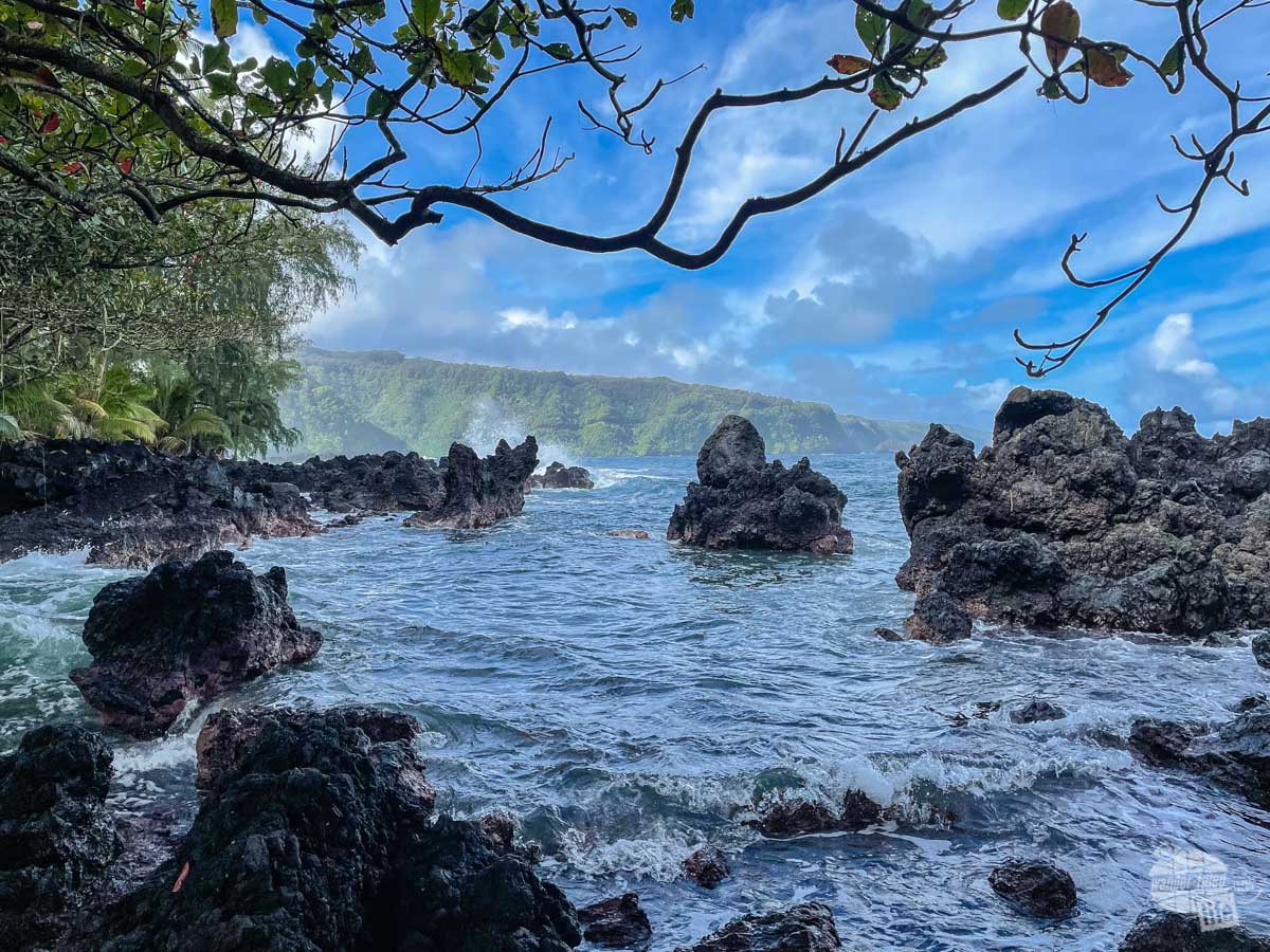 The rocky shore of the Ke'anae Peninsula along the road to Hana.