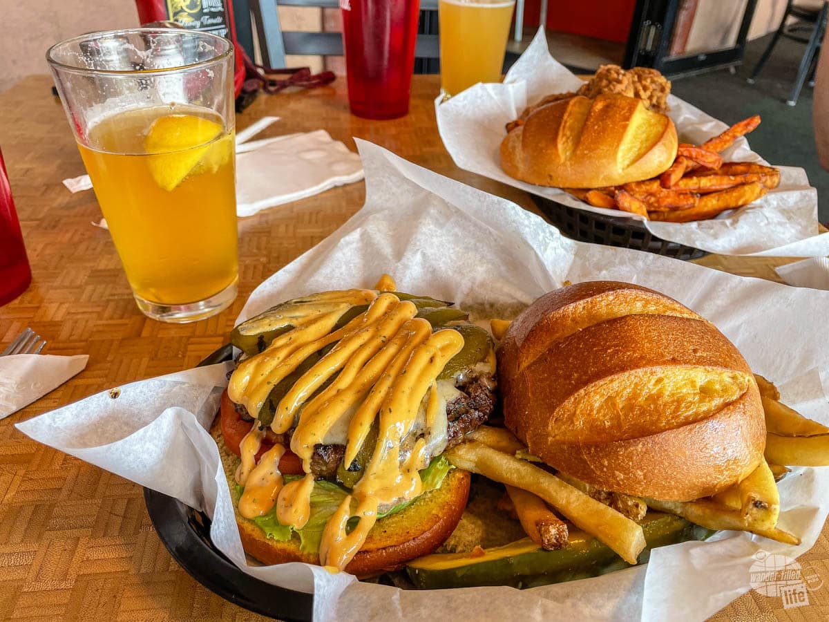 Hamburgers, fries and beer at Moab Brewery