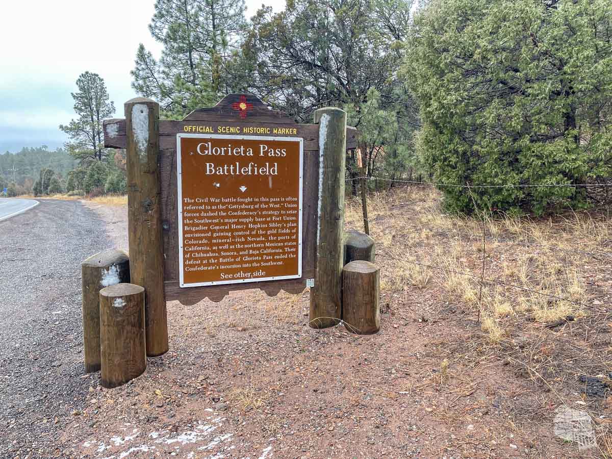 Roadside marker for the Glorieta Pass Battlefield
