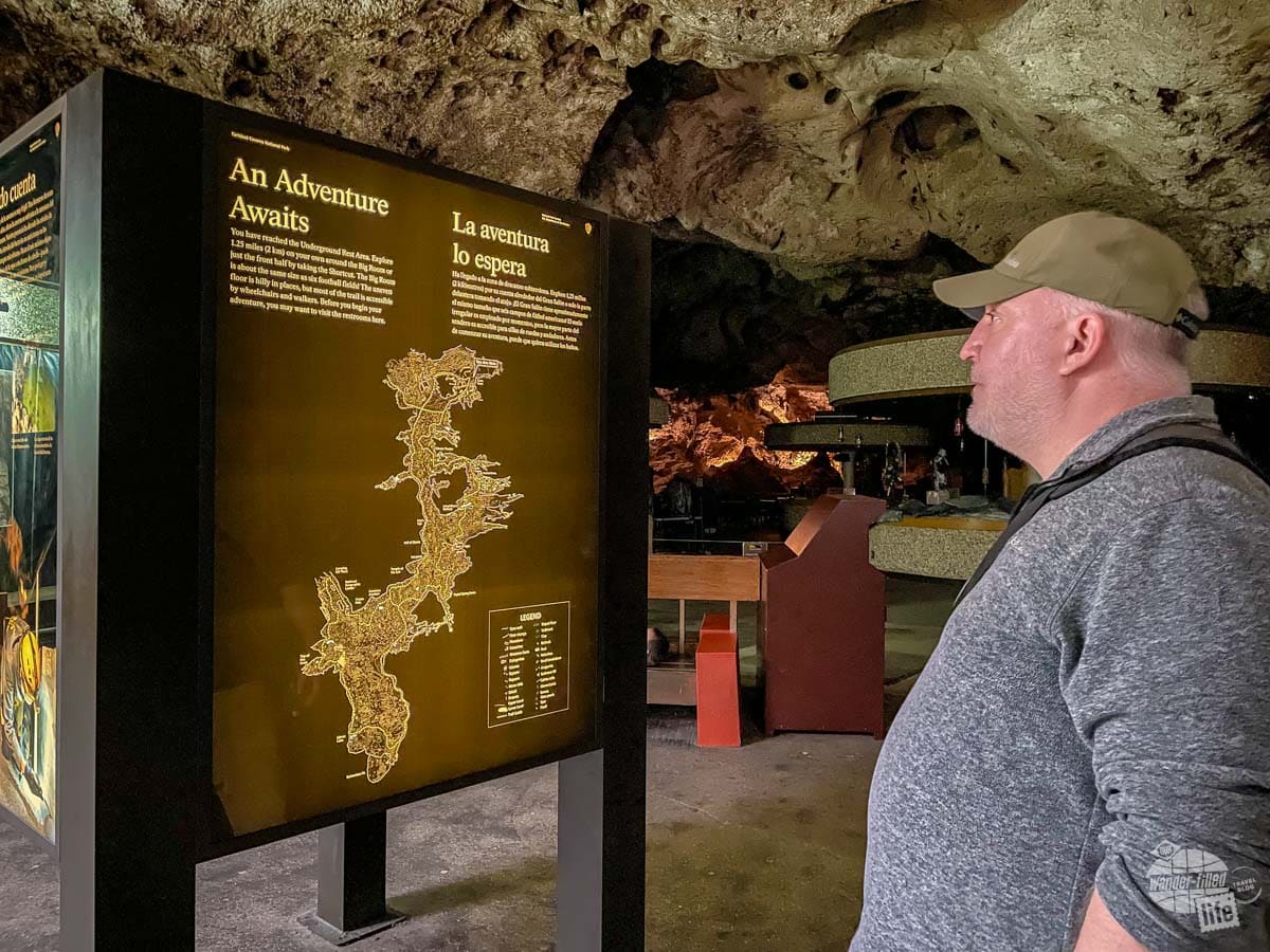 Grant looks at a map along the Carlsbad Caverns Self-Guided Tour.