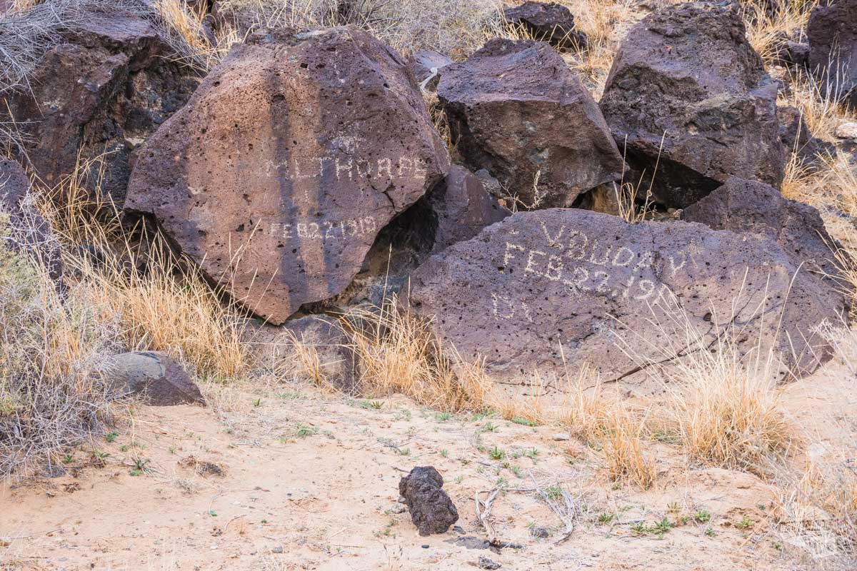 Sheepherders' inscriptions in Rinconada Canyon of Petroglyph National Monument in Albuquerque