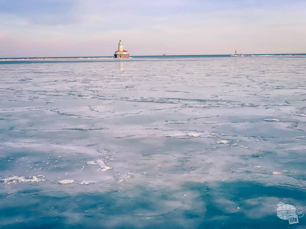 Frozen waters of Lake Michigan.