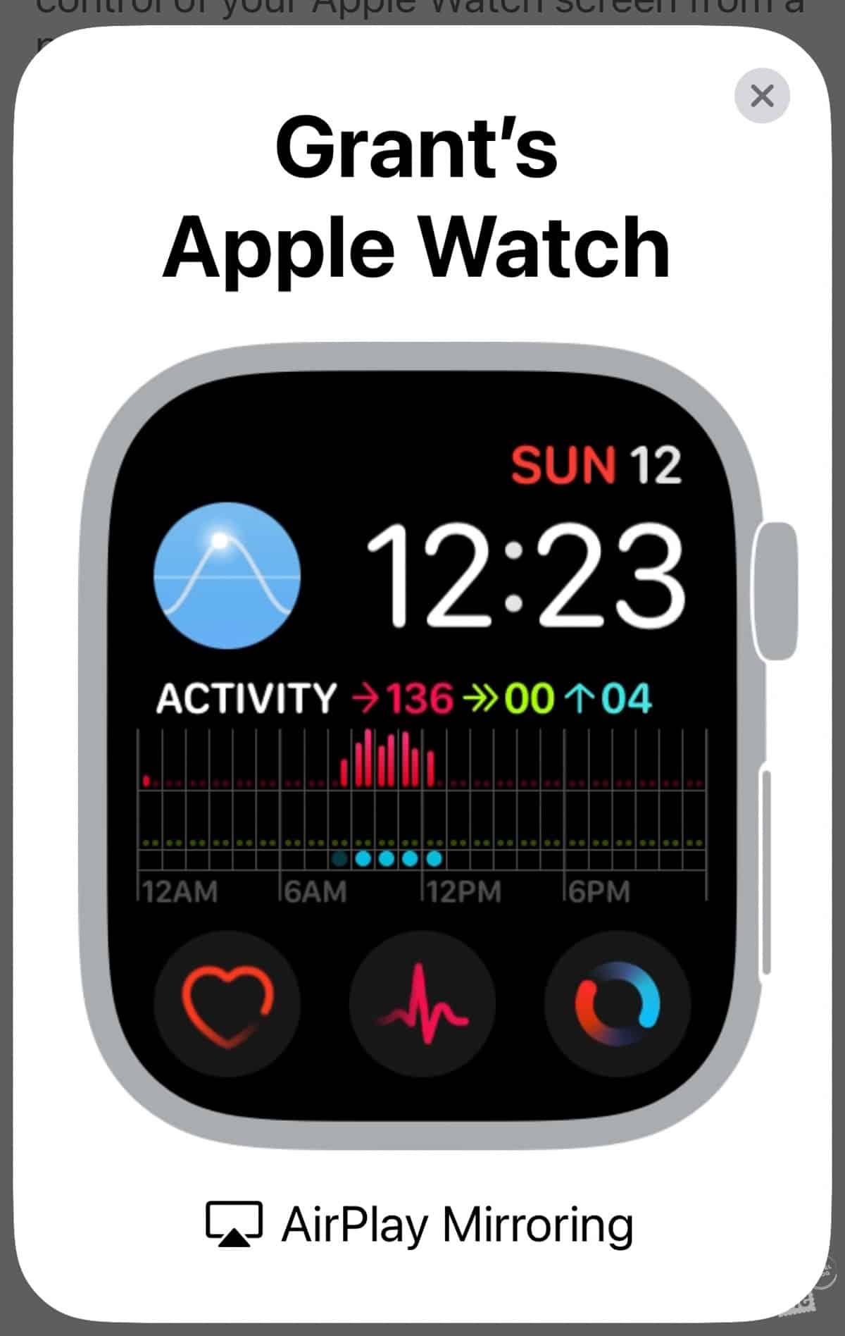 Grant's Heart Face on his Apple Watch