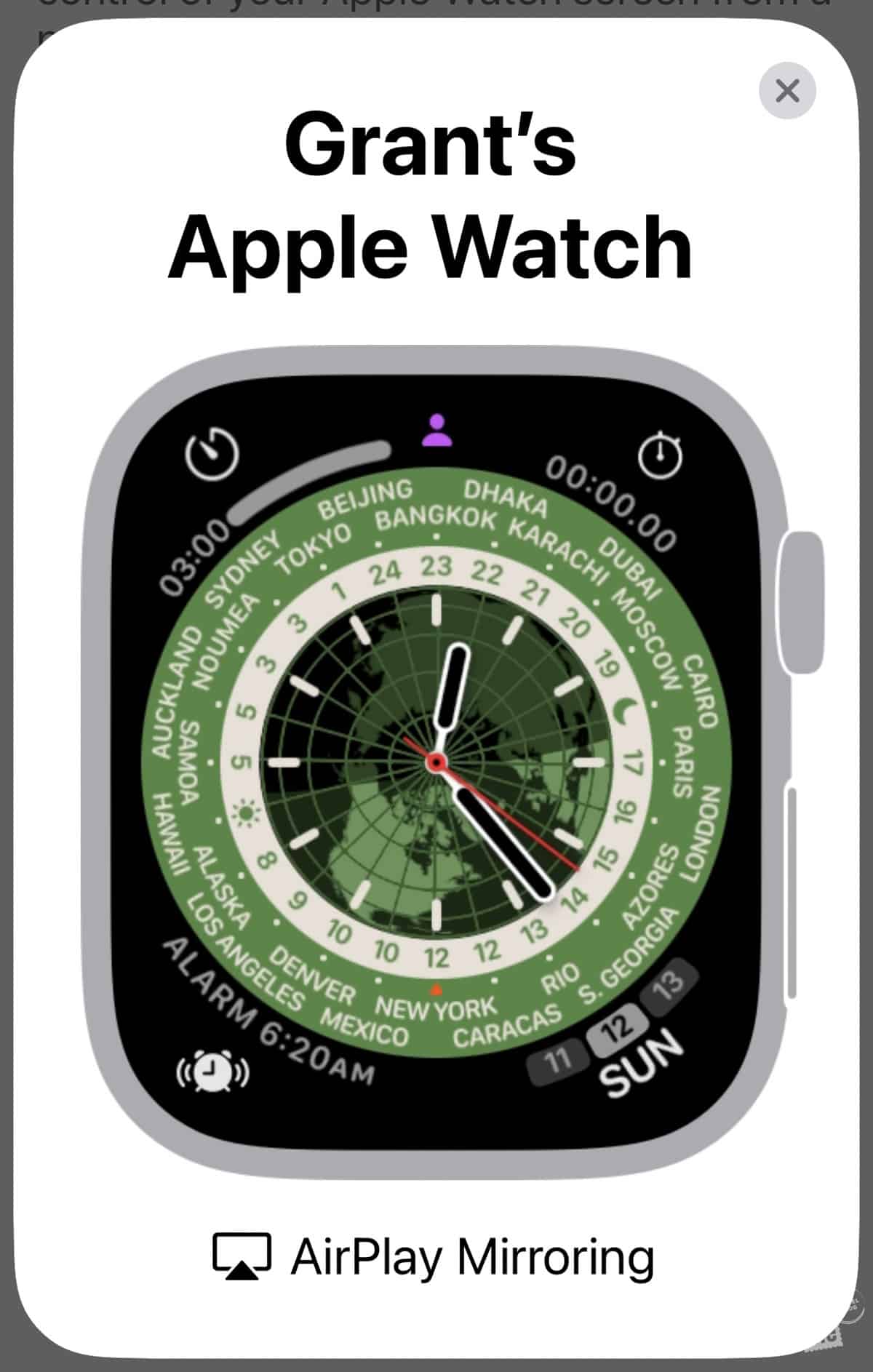 A screenshot of Grant's Apple Watch