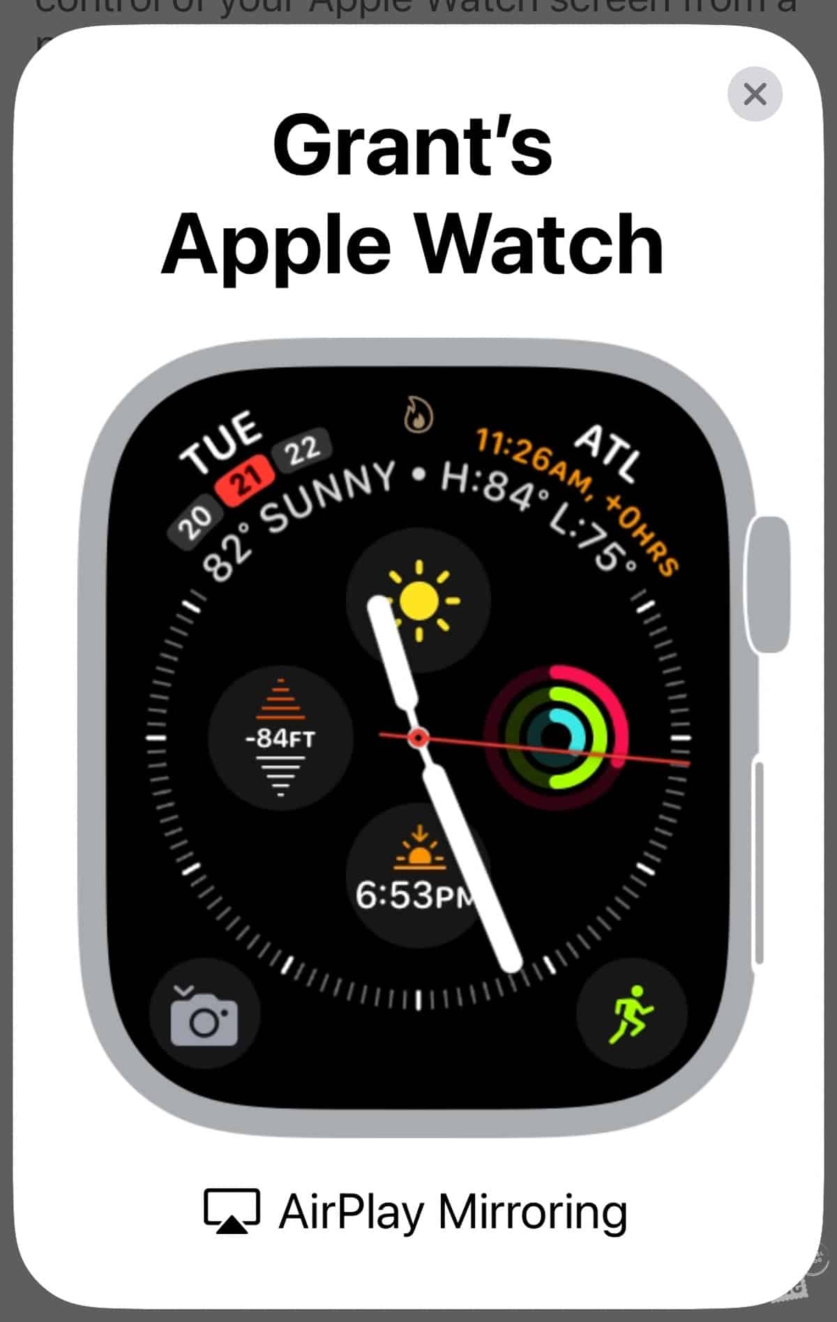 Grant's Apple Watch face for travel