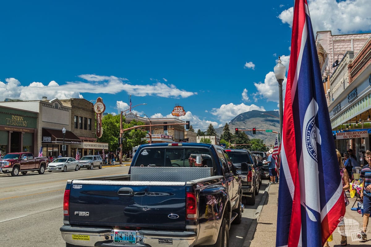 A street view of downtown Cody, Wyoming.