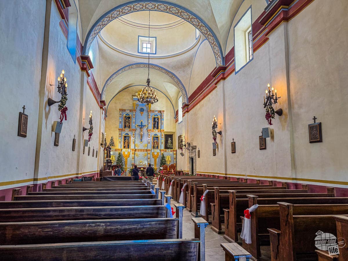 The interior of the church at Mission San José in San Antonio.