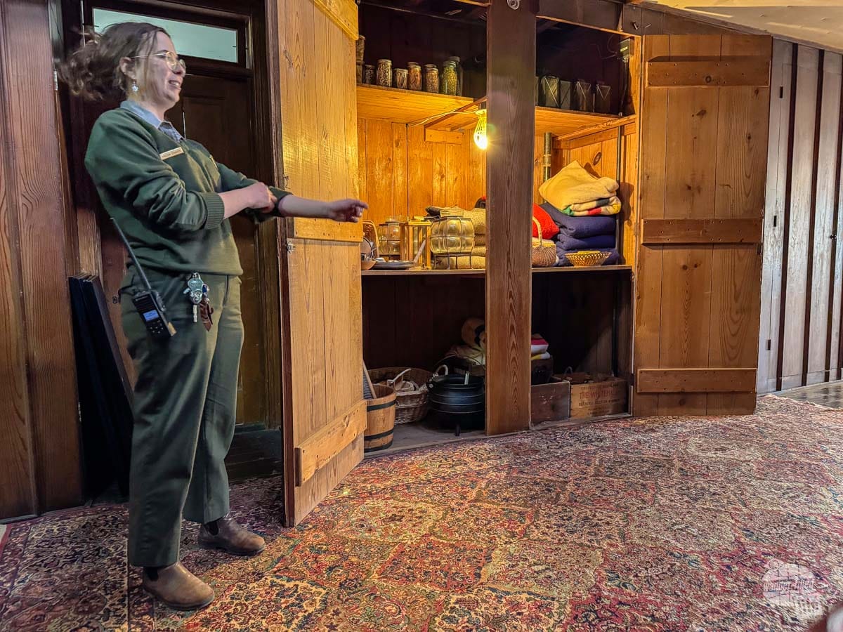 Inside the Clara Barton National Historic Site, a ranger shows how the hallway houses closets filled with disaster relief supplies.